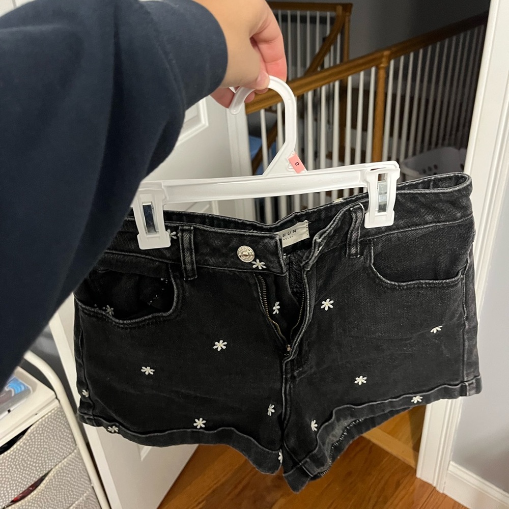 Black flower shorts